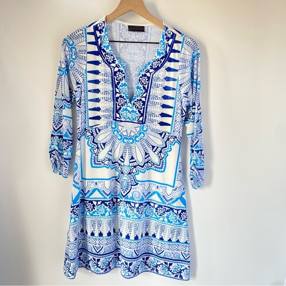 Hale Bob Blue and White Patterned Tunic Dress